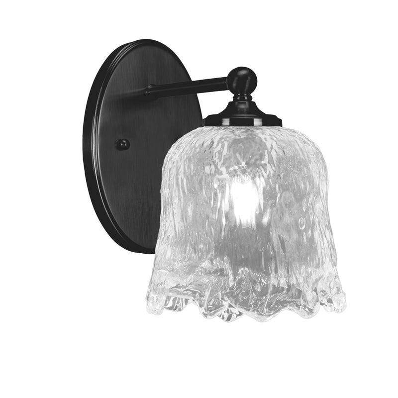 Toltec Capri 7in 1-Light Wall Sconce | Modern Matte Black and Clear Lava Glass | Bedroom & Hallway Accent Light | 7 x 9 x 8.75 in | Model 5911-MB-4230