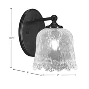 Toltec Capri 7in 1-Light Wall Sconce | Modern Matte Black and Clear Lava Glass | Bedroom & Hallway Accent Light | 7 x 9 x 8.75 in | Model 5911-MB-4230