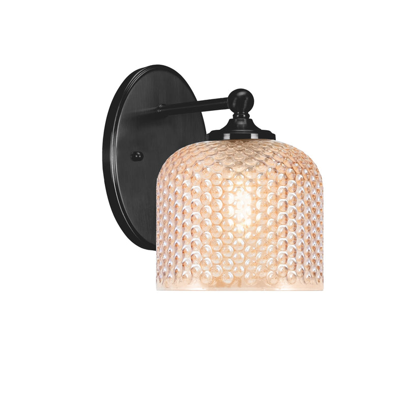 Toltec Capri 1-Light Wall Sconce | Modern Matte Black Steel and Amber Textured Glass | Bedroom & Hallway Accent Light | 6 x 8.25 x 8.75 in | Model 5911-MB-4613