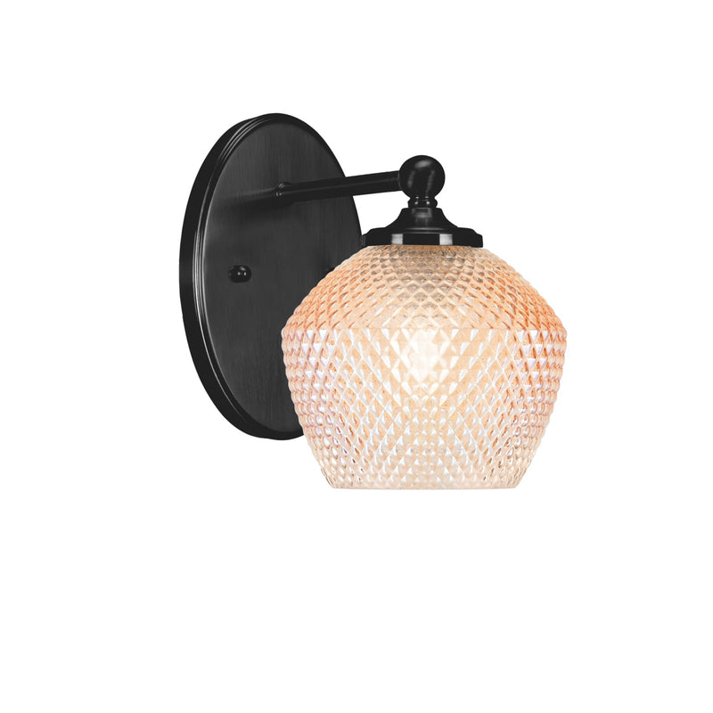 Toltec Capri 6in 1-Light Wall Sconce | Matte Black Steel and Amber Textured Glass | Hallway & Bedroom Accent | 6 x 8.25 in | Model 5911-MB-4623