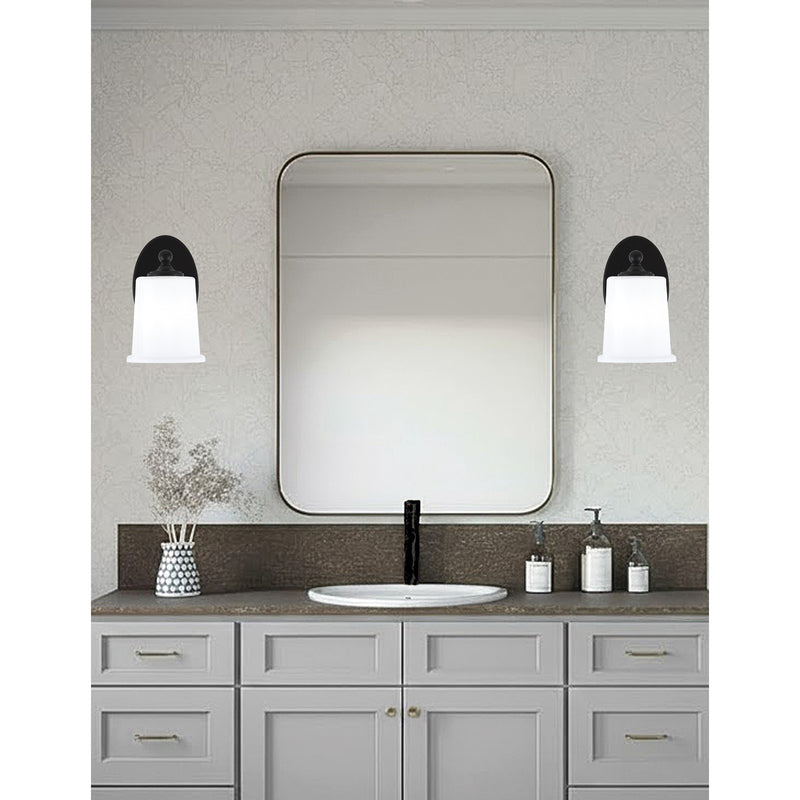 Toltec Capri 8.75in 1-Light Wall Sconce | Modern Matte Black and White Opal Glass | Bedroom & Hallway | 5 x 8.25 x 8.75 in | Model 5911-MB-5031