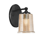 Toltec Capri 5in 1-Light Wall Sconce | Modern Matte Black and Amber Bubble Glass | Bedroom & Hallway Accent Light | Model 5911-MB-5033