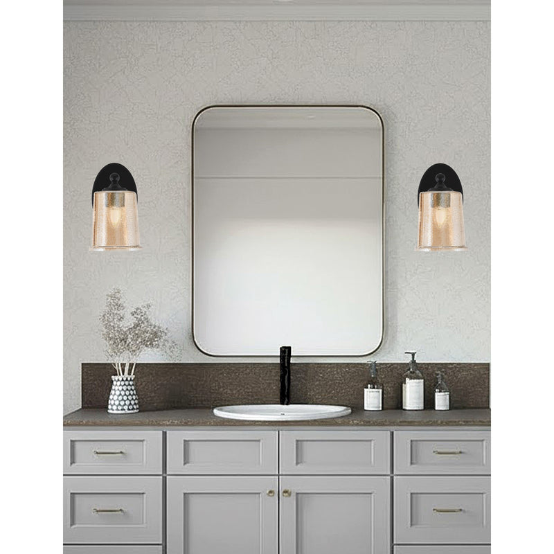 Toltec Capri 5in 1-Light Wall Sconce | Modern Matte Black and Amber Bubble Glass | Bedroom & Hallway Accent Light | Model 5911-MB-5033
