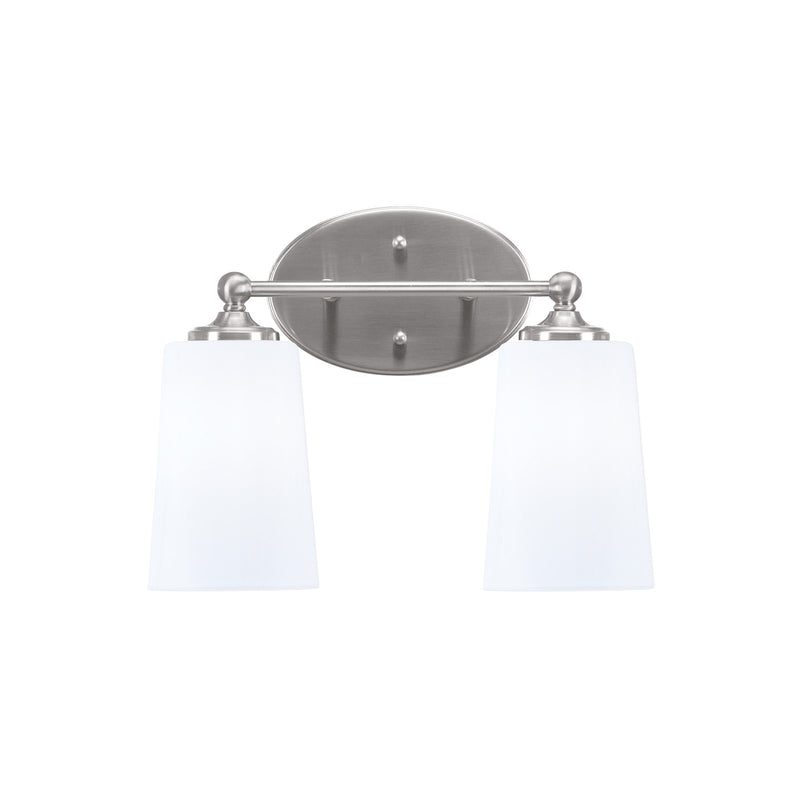 Toltec Capri 2-Light Bath Bar | Brushed Nickel and White Opal Glass | Bathroom & Powder Room Vanity Light | 7.5 x 10.25 in | Model 5912-BN-261