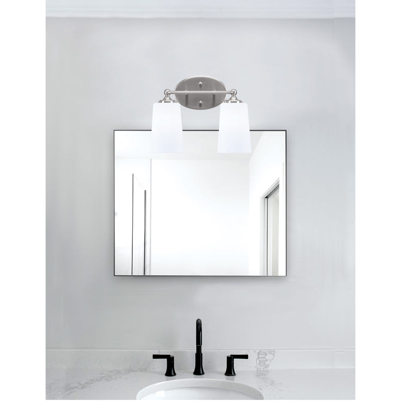 Toltec Capri 2-Light Bath Bar | Brushed Nickel and White Opal Glass | Bathroom & Powder Room Vanity Light | 7.5 x 10.25 in | Model 5912-BN-261