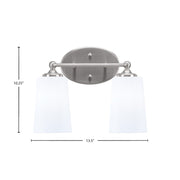 Toltec Capri 2-Light Bath Bar | Brushed Nickel and White Opal Glass | Bathroom & Powder Room Vanity Light | 7.5 x 10.25 in | Model 5912-BN-261