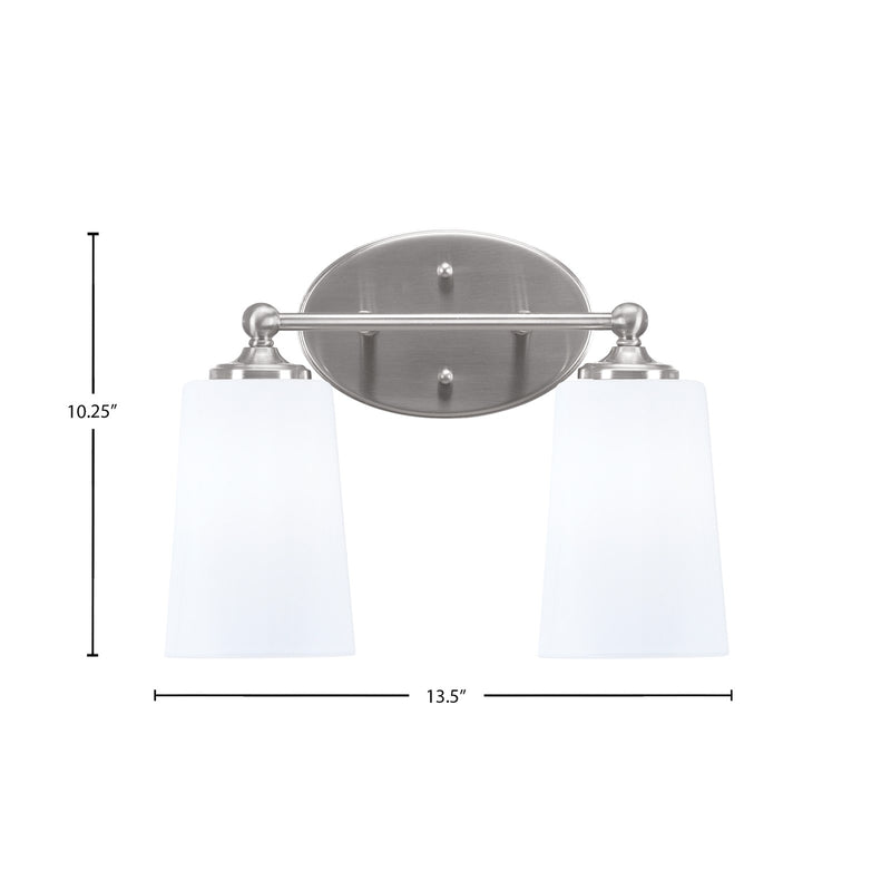 Toltec Capri 2-Light Bath Bar | Brushed Nickel and White Opal Glass | Bathroom & Powder Room Vanity Light | 7.5 x 10.25 in | Model 5912-BN-261