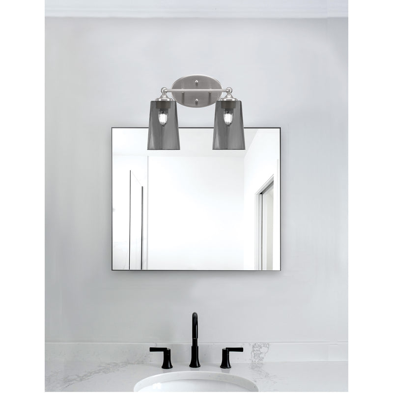 Toltec Capri 2-Light Bath Bar | Brushed Nickel and Smoke Bubble Glass | Bathroom & Powder Room Vanity Light | 7.5 x 10.25 in | Model 5912-BN-262
