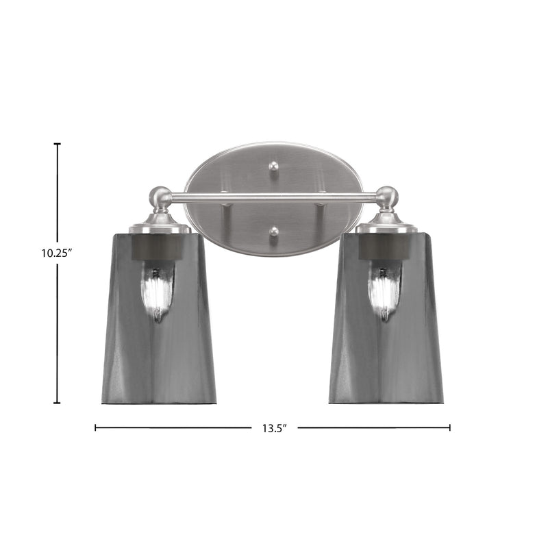 Toltec Capri 2-Light Bath Bar | Brushed Nickel and Smoke Bubble Glass | Bathroom & Powder Room Vanity Light | 7.5 x 10.25 in | Model 5912-BN-262