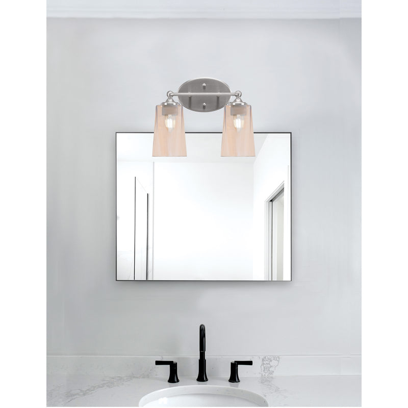 Toltec Capri 2-Light Bath Bar | Brushed Nickel and Amber Gradient Glass | Bathroom & Powder Room Vanity Light | 7.5 x 10.25 in | Model 5912-BN-263