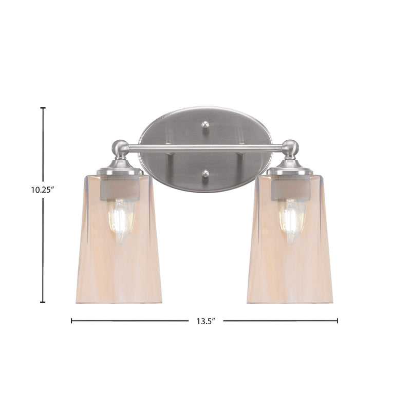 Toltec Capri 2-Light Bath Bar | Brushed Nickel and Amber Gradient Glass | Bathroom & Powder Room Vanity Light | 7.5 x 10.25 in | Model 5912-BN-263