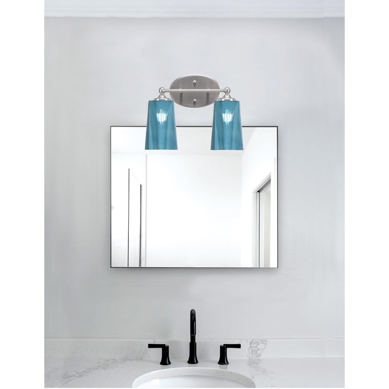 Toltec Capri 2-Light Bath Bar | Brushed Nickel and Blue Gradient Glass | Bathroom & Powder Room Vanity Light | 7.5 x 10.25 in | Model 5912-BN-265