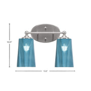 Toltec Capri 2-Light Bath Bar | Brushed Nickel and Blue Gradient Glass | Bathroom & Powder Room Vanity Light | 7.5 x 10.25 in | Model 5912-BN-265