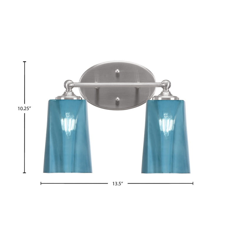 Toltec Capri 2-Light Bath Bar | Brushed Nickel and Blue Gradient Glass | Bathroom & Powder Room Vanity Light | 7.5 x 10.25 in | Model 5912-BN-265