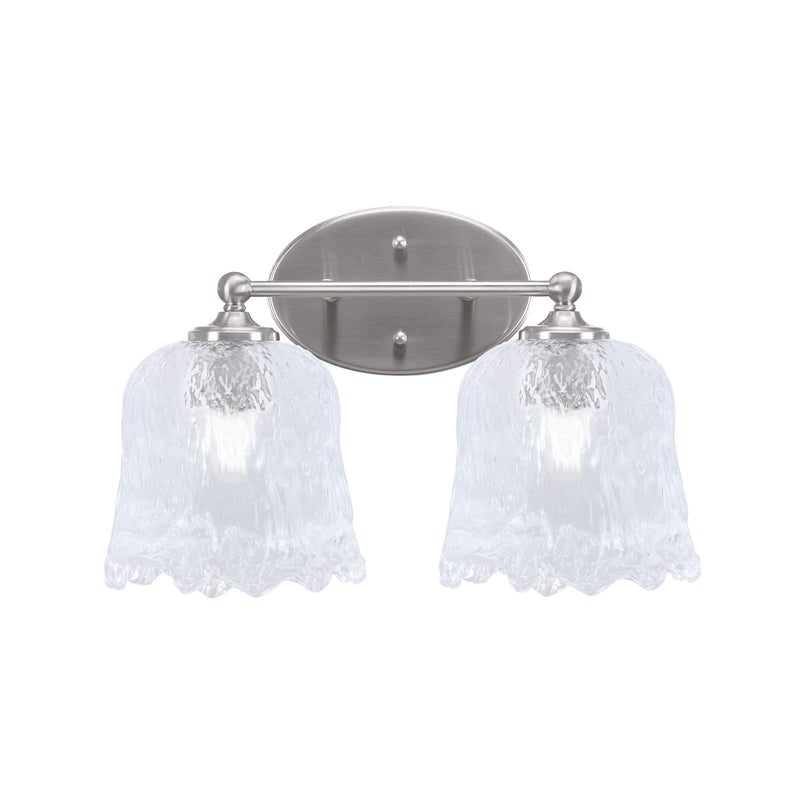 Toltec Capri 2-Light Bath Bar | Brushed Nickel and Clear Lava Glass | Bathroom Vanity & Powder Room | 8.75 x 10 in | Model 5912-BN-4230