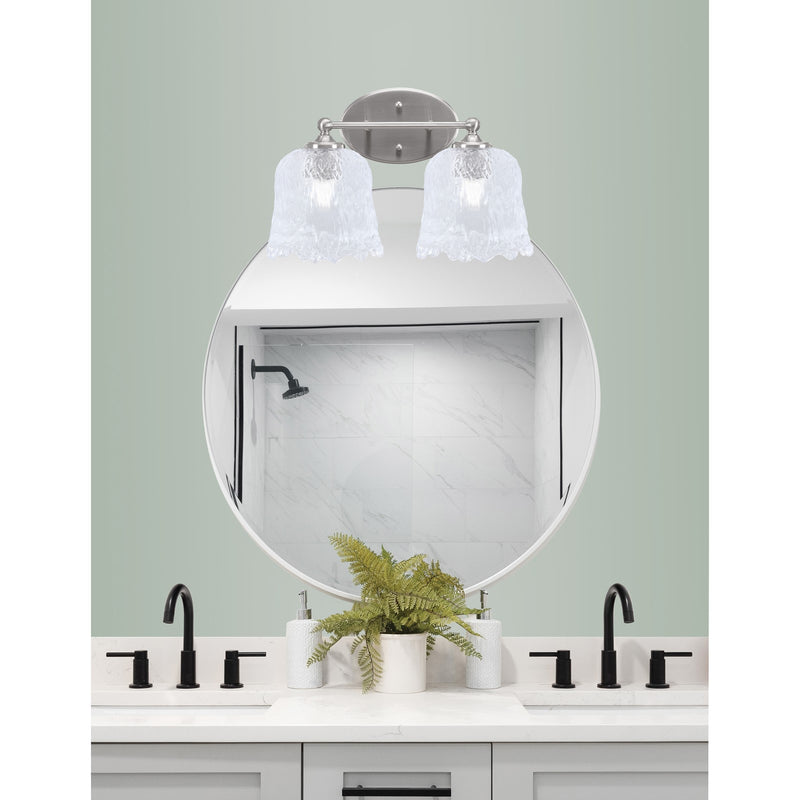 Toltec Capri 2-Light Bath Bar | Brushed Nickel and Clear Lava Glass | Bathroom Vanity & Powder Room | 8.75 x 10 in | Model 5912-BN-4230