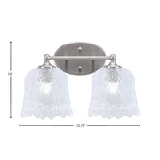 Toltec Capri 2-Light Bath Bar | Brushed Nickel and Clear Lava Glass | Bathroom Vanity & Powder Room | 8.75 x 10 in | Model 5912-BN-4230