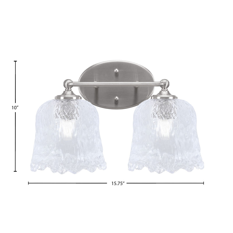 Toltec Capri 2-Light Bath Bar | Brushed Nickel and Clear Lava Glass | Bathroom Vanity & Powder Room | 8.75 x 10 in | Model 5912-BN-4230