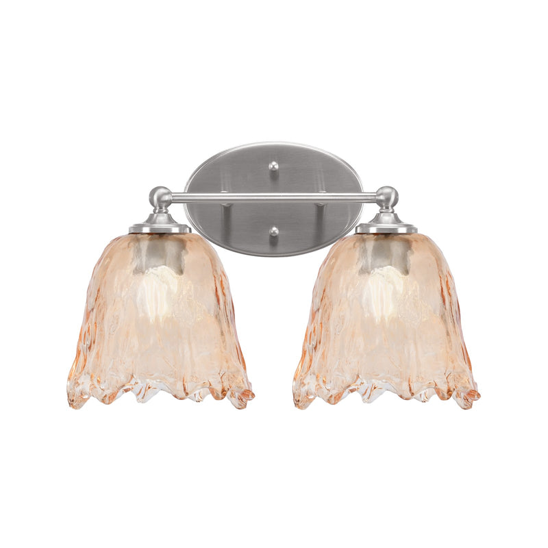 Toltec Capri 2-Light Bath Bar | Brushed Nickel and Amber Lava Glass | Bathroom Vanity & Powder Room | 8.75 x 10 in | Model 5912-BN-4233