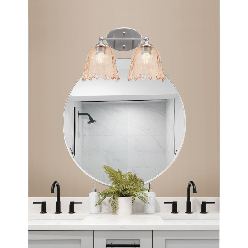 Toltec Capri 2-Light Bath Bar | Brushed Nickel and Amber Lava Glass | Bathroom Vanity & Powder Room | 8.75 x 10 in | Model 5912-BN-4233