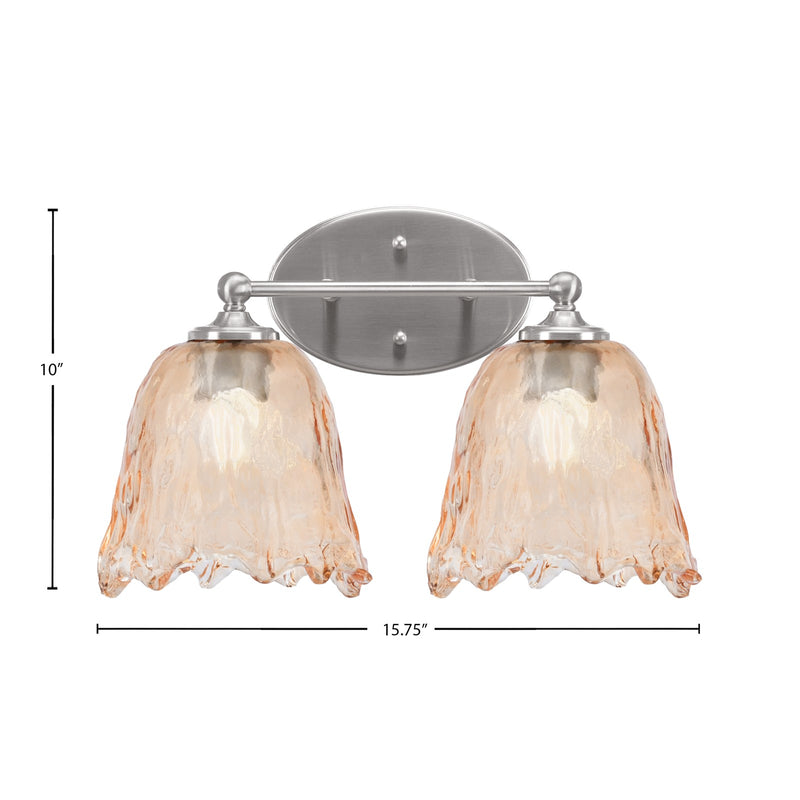 Toltec Capri 2-Light Bath Bar | Brushed Nickel and Amber Lava Glass | Bathroom Vanity & Powder Room | 8.75 x 10 in | Model 5912-BN-4233