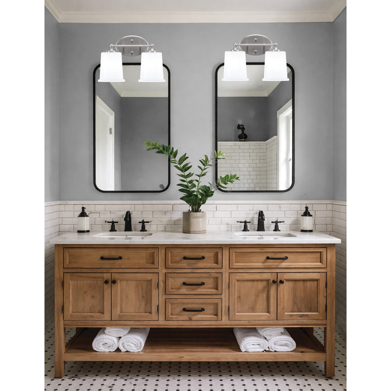 Toltec Capri 2-Light Bath Bar | Brushed Nickel and White Opal Glass | Bathroom Vanity & Powder Room | 8.25 x 9.25 in | Model 5912-BN-5031