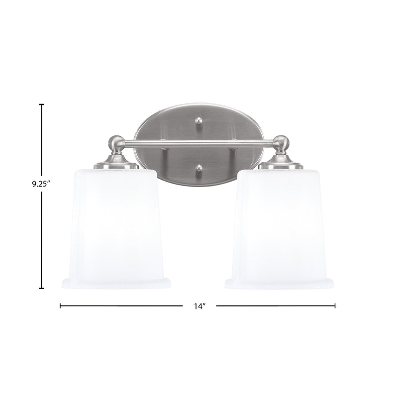 Toltec Capri 2-Light Bath Bar | Brushed Nickel and White Opal Glass | Bathroom Vanity & Powder Room | 8.25 x 9.25 in | Model 5912-BN-5031
