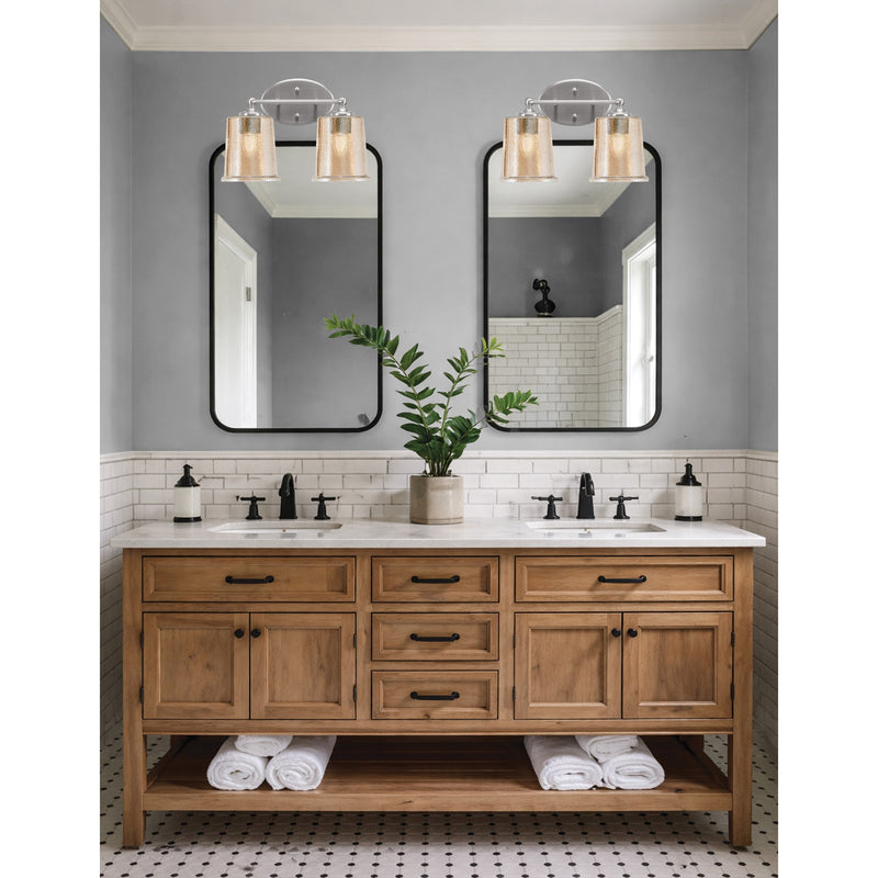 Toltec Capri 2-Light Bath Bar | Brushed Nickel and Amber Bubble Glass | Bathroom Vanity & Powder Room | 8.25 x 9.25 in | Model 5912-BN-5033