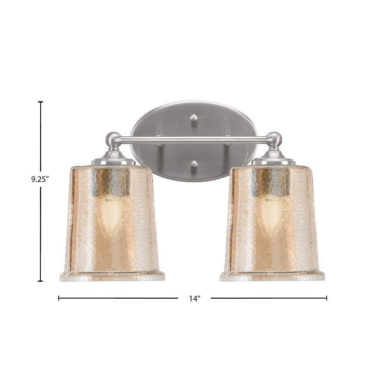 Toltec Capri 2-Light Bath Bar | Brushed Nickel and Amber Bubble Glass | Bathroom Vanity & Powder Room | 8.25 x 9.25 in | Model 5912-BN-5033