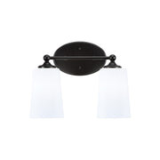 Toltec Capri 2-Light Bath Bar | Matte Black and White Opal Glass | Bathroom Vanity & Powder Room | 7.5 x 10.25 in | Model 5912-MB-261