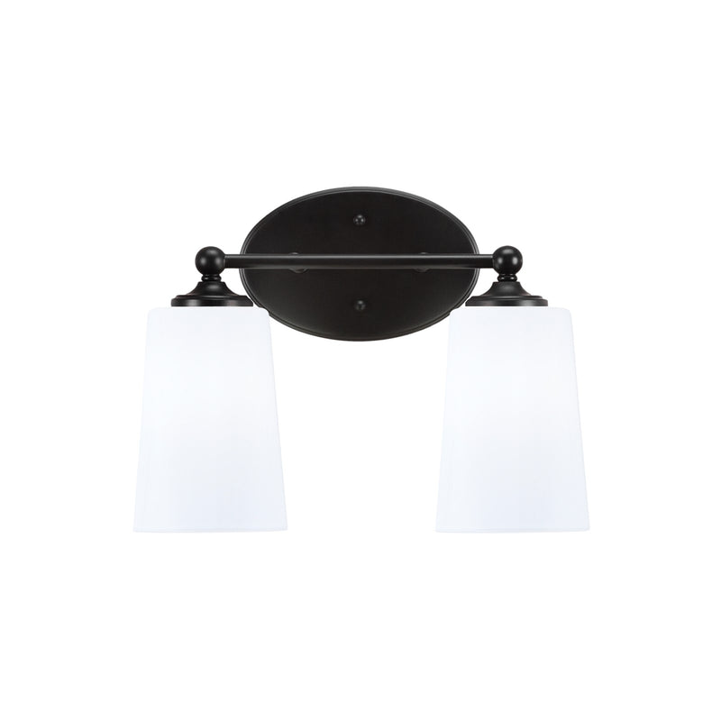 Toltec Capri 2-Light Bath Bar | Matte Black and White Opal Glass | Bathroom Vanity & Powder Room | 7.5 x 10.25 in | Model 5912-MB-261