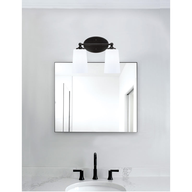 Toltec Capri 2-Light Bath Bar | Matte Black and White Opal Glass | Bathroom Vanity & Powder Room | 7.5 x 10.25 in | Model 5912-MB-261