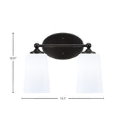 Toltec Capri 2-Light Bath Bar | Matte Black and White Opal Glass | Bathroom Vanity & Powder Room | 7.5 x 10.25 in | Model 5912-MB-261