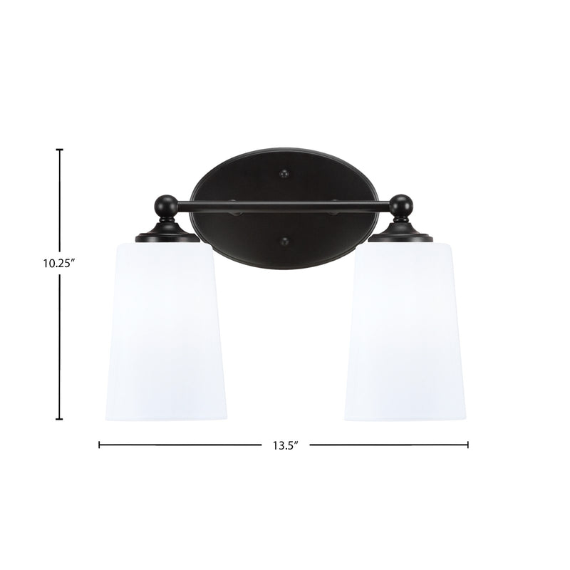 Toltec Capri 2-Light Bath Bar | Matte Black and White Opal Glass | Bathroom Vanity & Powder Room | 7.5 x 10.25 in | Model 5912-MB-261