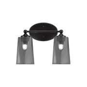 Toltec Capri 2-Light Bath Bar | Matte Black and Smoke Bubble Glass | Bathroom Vanity & Powder Room | 7.5 x 10.25 in | Model 5912-MB-262
