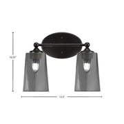 Toltec Capri 2-Light Bath Bar | Matte Black and Smoke Bubble Glass | Bathroom Vanity & Powder Room | 7.5 x 10.25 in | Model 5912-MB-262