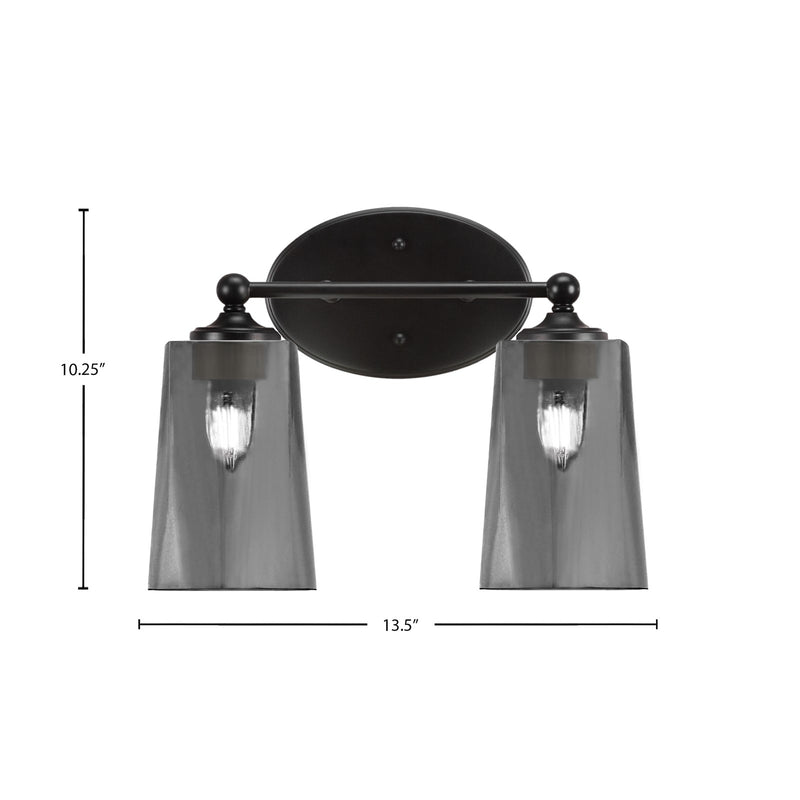Toltec Capri 2-Light Bath Bar | Matte Black and Smoke Bubble Glass | Bathroom Vanity & Powder Room | 7.5 x 10.25 in | Model 5912-MB-262