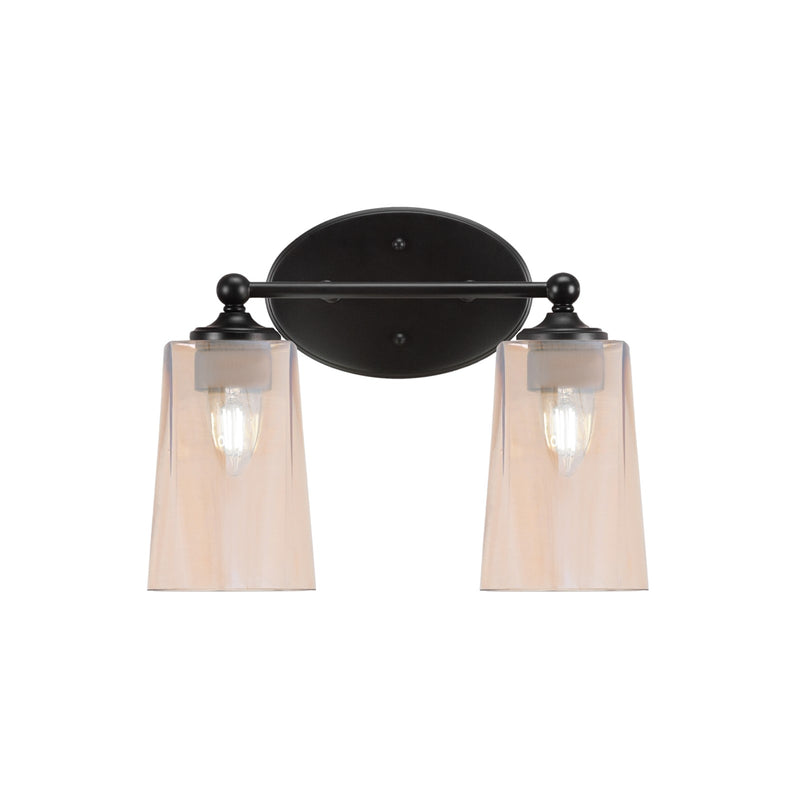 Toltec Capri 2-Light Bath Bar | Modern Matte Black Steel and Amber Gradient Glass | Bathroom Vanity & Powder Room | 7.5 x 10.25 in | Model 5912-MB-263
