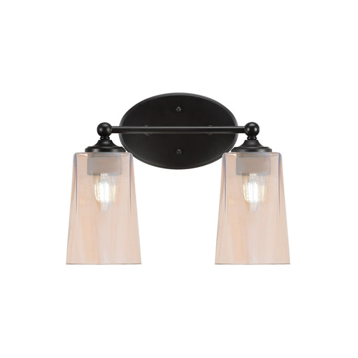 Toltec Capri 2-Light Bath Bar | Modern Matte Black Steel and Amber Gradient Glass | Bathroom Vanity & Powder Room | 7.5 x 10.25 in | Model 5912-MB-263