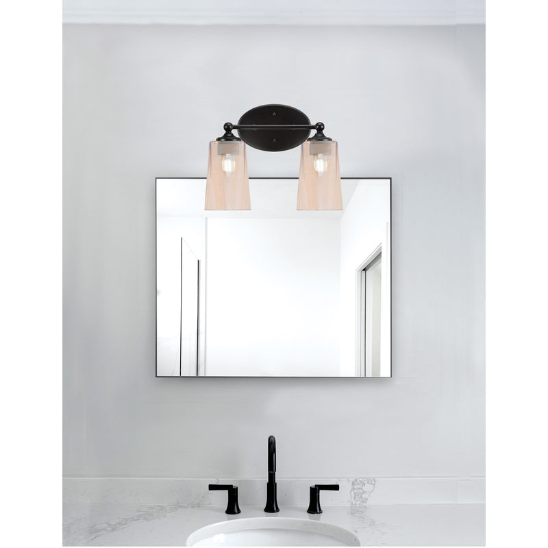 Toltec Capri 2-Light Bath Bar | Modern Matte Black Steel and Amber Gradient Glass | Bathroom Vanity & Powder Room | 7.5 x 10.25 in | Model 5912-MB-263
