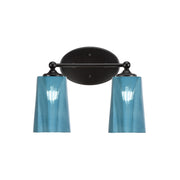 Toltec Capri 2-Light Bath Bar | Modern Matte Black Steel and Blue Gradient Glass | Bathroom Vanity & Powder Room | 7.5 x 10.25 in | Model 5912-MB-265