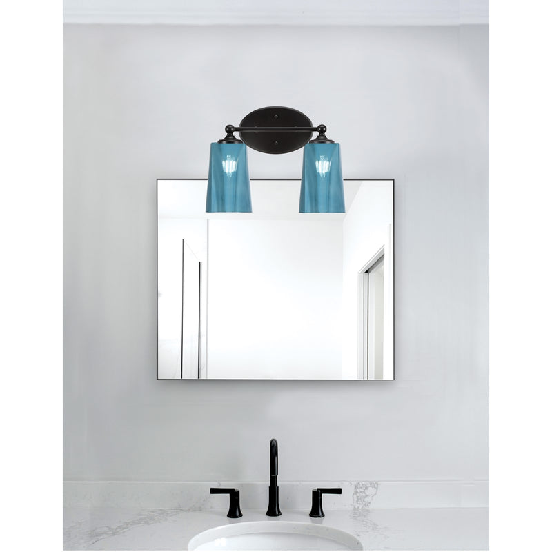 Toltec Capri 2-Light Bath Bar | Modern Matte Black Steel and Blue Gradient Glass | Bathroom Vanity & Powder Room | 7.5 x 10.25 in | Model 5912-MB-265