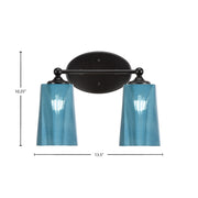 Toltec Capri 2-Light Bath Bar | Modern Matte Black Steel and Blue Gradient Glass | Bathroom Vanity & Powder Room | 7.5 x 10.25 in | Model 5912-MB-265