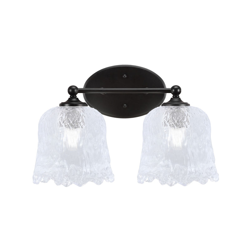 Toltec Capri 2-Light Bath Bar | Modern Matte Black Steel and Clear Lava Glass | Bathroom Vanity & Powder Room | 8.75 x 10 in | Model 5912-MB-4230