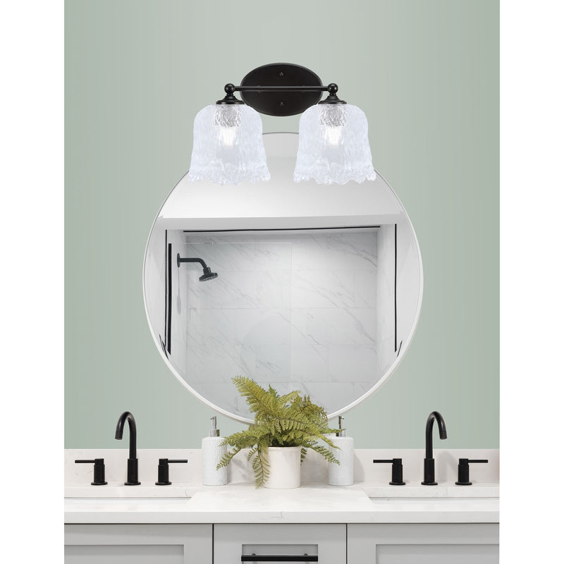 Toltec Capri 2-Light Bath Bar | Modern Matte Black Steel and Clear Lava Glass | Bathroom Vanity & Powder Room | 8.75 x 10 in | Model 5912-MB-4230