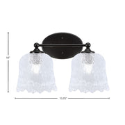 Toltec Capri 2-Light Bath Bar | Modern Matte Black Steel and Clear Lava Glass | Bathroom Vanity & Powder Room | 8.75 x 10 in | Model 5912-MB-4230