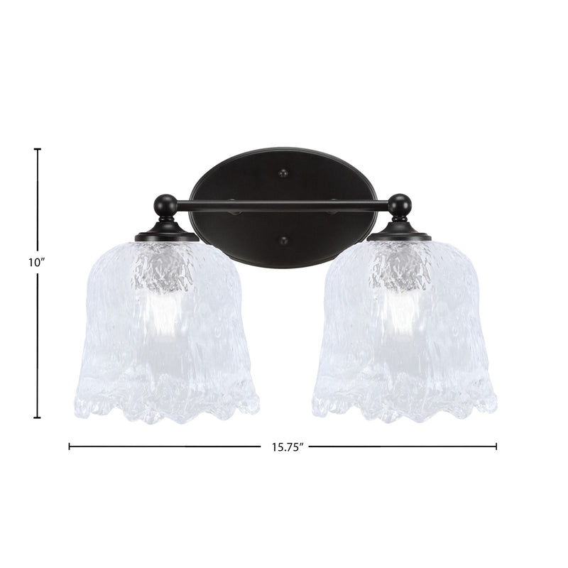 Toltec Capri 2-Light Bath Bar | Modern Matte Black Steel and Clear Lava Glass | Bathroom Vanity & Powder Room | 8.75 x 10 in | Model 5912-MB-4230