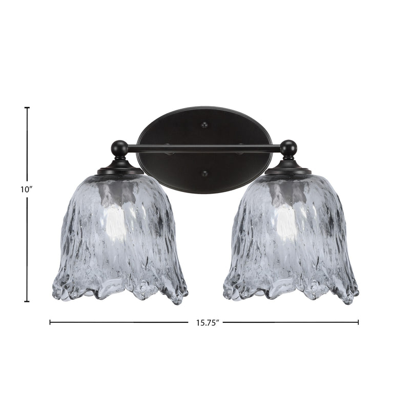 Toltec Capri 2-Light Bath Bar | Modern Matte Black Steel and Smoke Lava Glass | Bathroom Vanity & Powder Room | 8.75 x 10 in | Model 5912-MB-4232