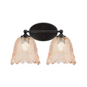 Toltec Capri 2-Light Bath Bar | Modern Matte Black Steel and Amber Lava Glass | Bathroom Vanity & Powder Room | 8.75 x 10 in | Model 5912-MB-4233