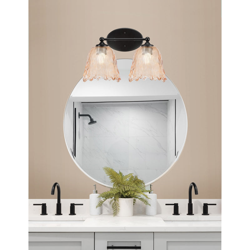 Toltec Capri 2-Light Bath Bar | Modern Matte Black Steel and Amber Lava Glass | Bathroom Vanity & Powder Room | 8.75 x 10 in | Model 5912-MB-4233